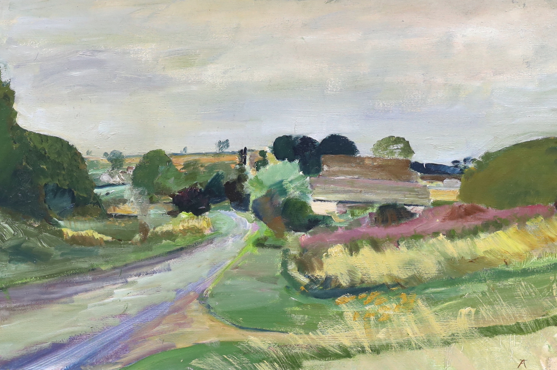 Alan Thornhill, impressionist oil on board, Sapperton, Gloucestershire, signed with monogram, 49 x 75cm